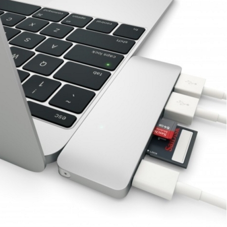 Satechi USB-C Adapter & Hub mit USB Lade- Anschluss in Silber