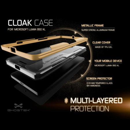 Ghostek Cloak Microsoft Lumia 950 XL Puhelimelle – Läpinäkyvä/Kulta