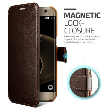 VRS Dandy Leather-Style Galaxy S7 Edge Wallet Case - Bruin