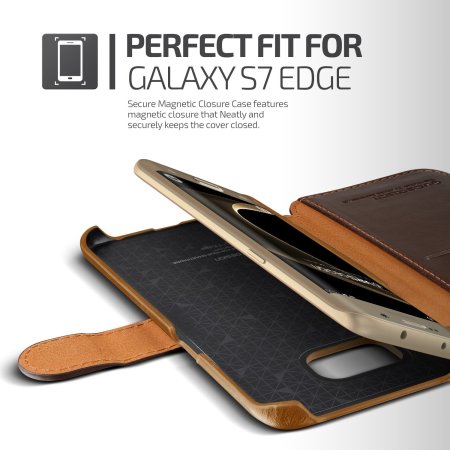 VRS Design Dandy Leather-Style Galaxy S7 Edge Plånboksfodral - Brun