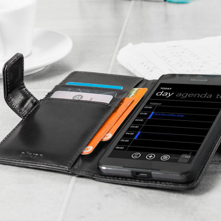 Olixar echt leren Wallet Case voor de Microsoft Lumia 650 - Zwart
