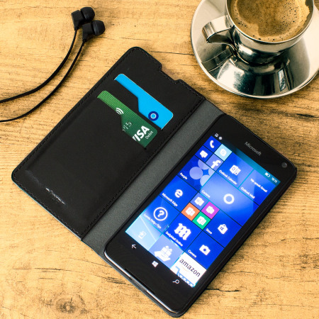 Olixar Leather-Style Microsoft Lumia 650 Wallet Stand Case - Black