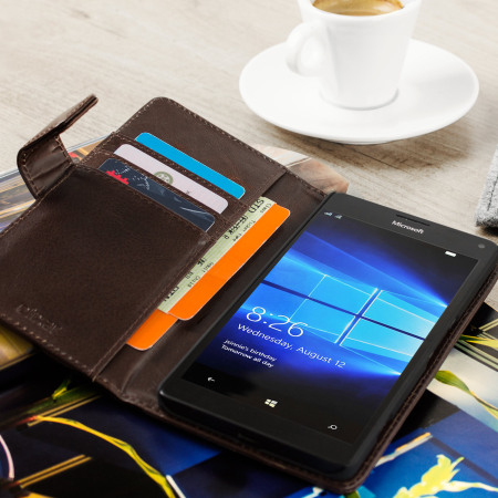Olixar Genuine Leather Microsoft Lumia 950 XL Wallet Case - Brown