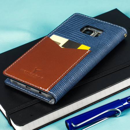 Moncabas Liza Genuine Leather Samsung Galaxy S7 Wallet Case - Navy