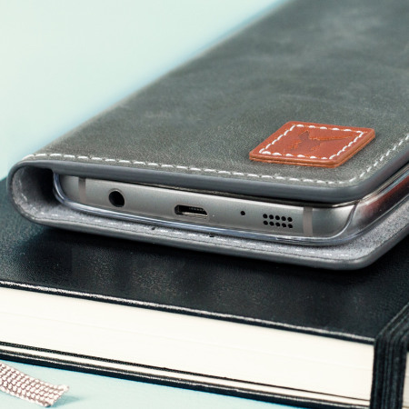 Moncabas Vintage Leather Samsung Galaxy S7 Edge Wallet Case - Grey