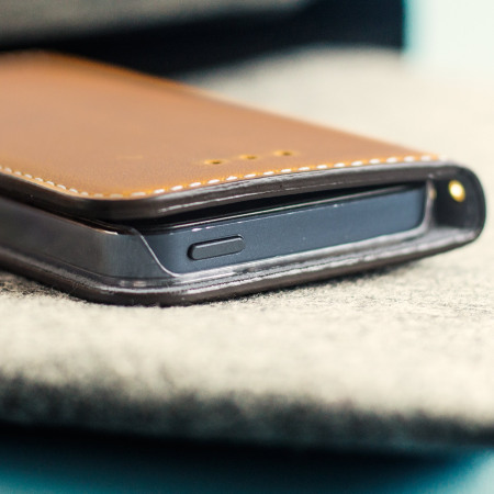 Moncabas Classic Genuine Leather iPhone SE Wallet Case - Camel Brown