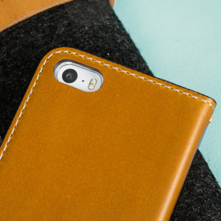 Moncabas Classic Genuine Leather iPhone SE Wallet Case - Camel Brown
