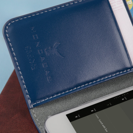 Moncabas Classic Genuine Leather iPhone SE Wallet Case - Navy