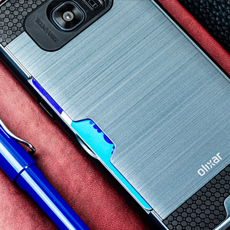 Olixar Brushed Metal Card Slot Samsung Galaxy S7 Edge Case - Navy Blue