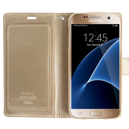 Mercury Rich Diary Samsung Galaxy S7 Premium Wallet Case Tasche Gold