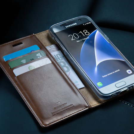 Mercury Blue Moon Flip Samsung Galaxy S7 Wallet Case - Brown