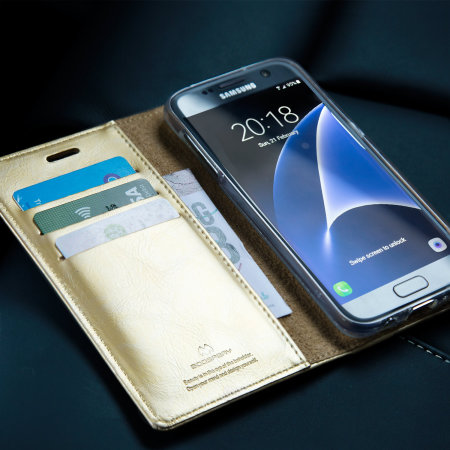 Mercury Blue Moon Flip Samsung Galaxy S7 Wallet Case - Gold