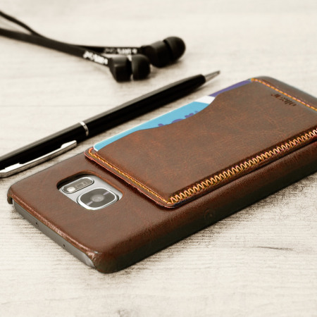 Olixar Leader-Style Samsung Galaxy S7 Wallet Card Slot Hülle Braun