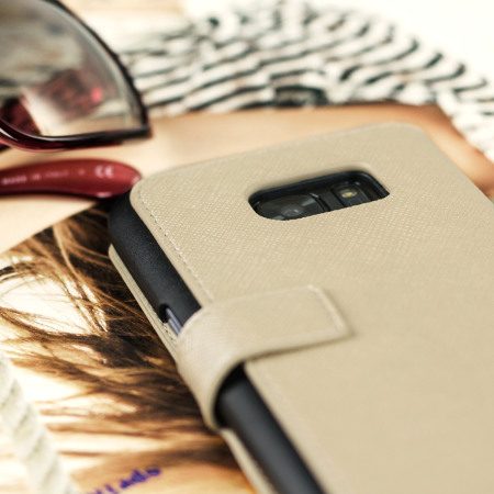 side hykleri detekterbare Guess Leather-Style Samsung Galaxy S7 Wallet Case - Beige Gold