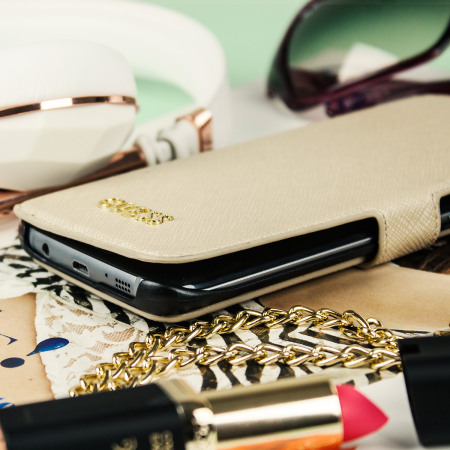 Dem konsensus afkom Guess Leather-Style Samsung Galaxy S7 Edge Wallet Case - Beige Gold