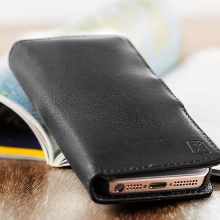 Olixar Genuine Leather iPhone SE Wallet Suojakotelo - Musta
