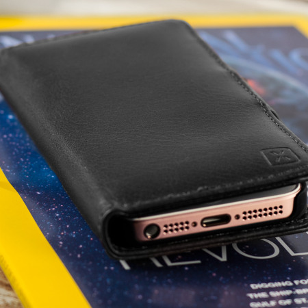 Olixar Genuine Leather iPhone SE Lommedeksel - Sort
