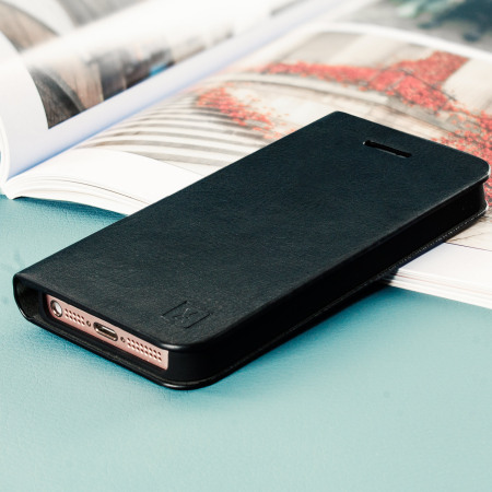 Olixar Leather-Style iPhone SE Lommebok Deksel -  Sort