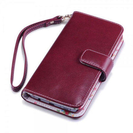 Olixar Samsung Galaxy S7 Edge Tasche im Brieftaschen Design Floral Rot