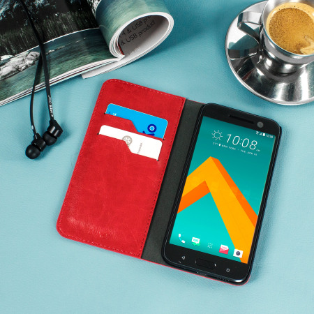 Olixar Leather-Style HTC 10 Plånboksfodral - Röd