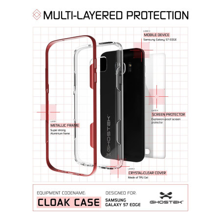 Ghostek Cloak Samsung Galaxy S7 Edge Tough Deksel - Klar / Rød