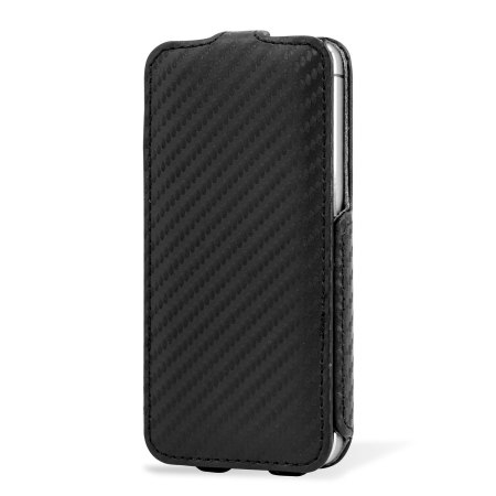 Slimline Carbon Fibre Style iPhone SE Flip Tasche in Schwarz