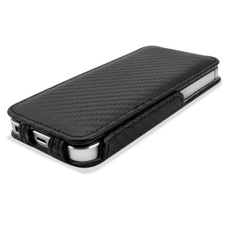 Slimline Carbon Fibre Style iPhone SE Flip Case - Black