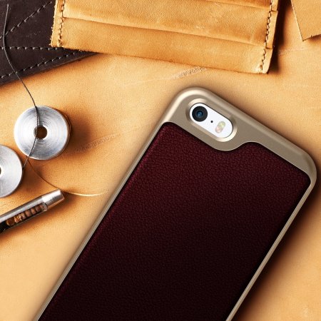 Caseology Envoy Series iPhone SE Case - Cherry Oak Leather