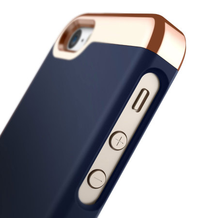 Coque iPhone SE Slider Caseology Savoy Series - Bleu Marine / Or Rose