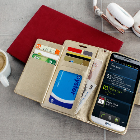 Mercury Rich Diary LG G5 Premium Wallet Case - Gold