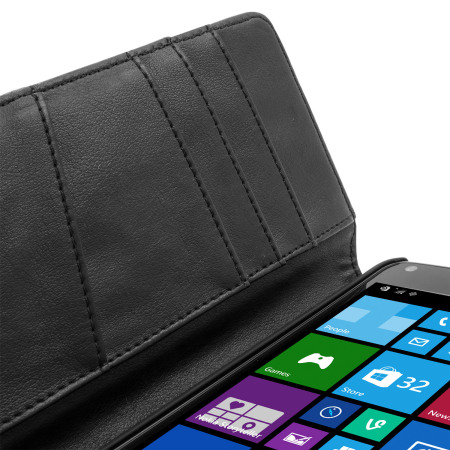 Windows Phone Case Genuine Leather Microsoft Lumia 640 Wallet Case - Black