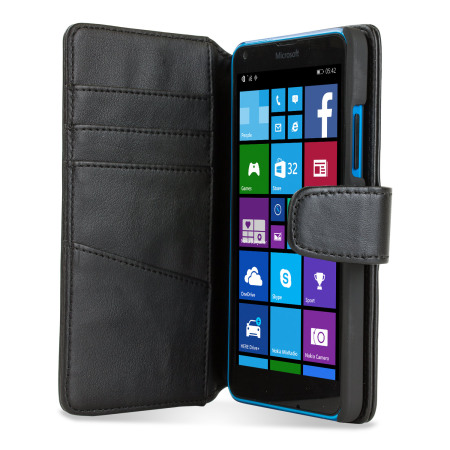 Windows Phone Case Genuine Leather Microsoft Lumia 640 Wallet Case - Black