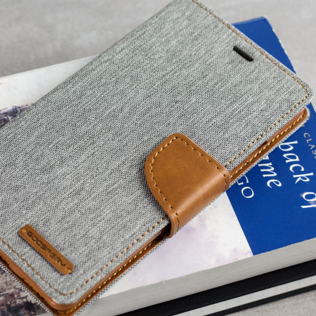 Mercury Canvas Diary Huawei P9 Wallet Case - Grey / Camel