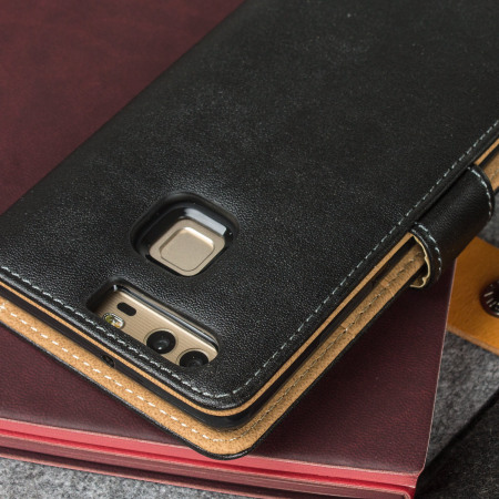 Olixar Leather-Style Huawei P9 Wallet Case - Black / Tan