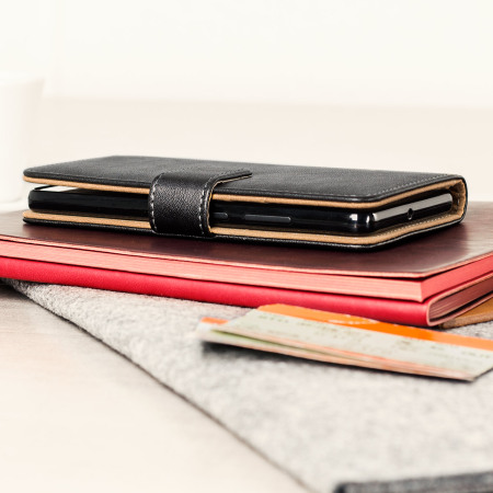 Olixar Leather-Style Huawei P9 Wallet Case - Black / Tan