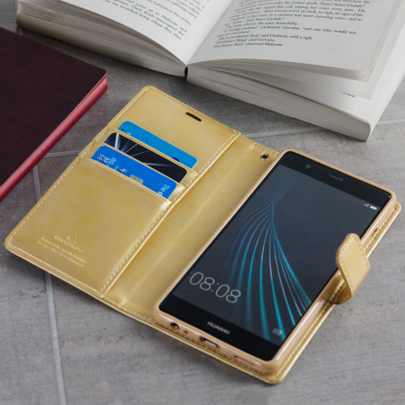 Mercury Blue Moon Flip Huawei P9 Plus Wallet Case - Gold