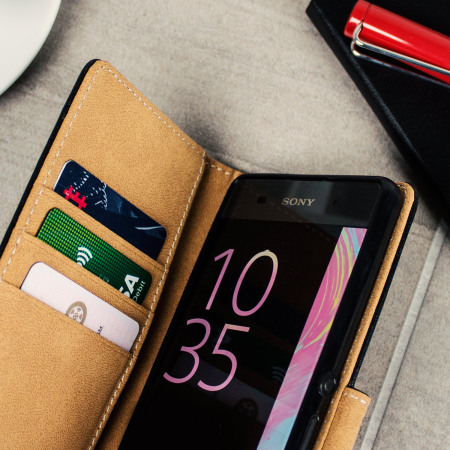 Olixar Leather-Style Sony Xperia XA Wallet Case - Black / Tan