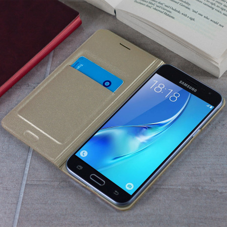 Official Samsung Galaxy J3 2016 Flip Wallet Cover Case - Gold