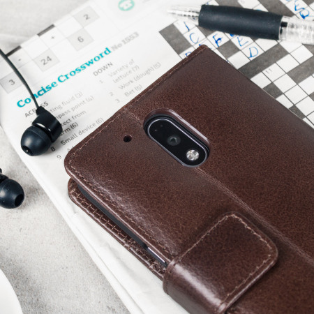 Olixar Genuine Leather Moto G4 Wallet Stand Case - Brown