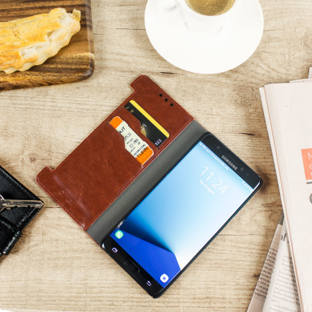 Olixar Leather-Style Samsung Galaxy Note 7 Plånboksfodral - Brun