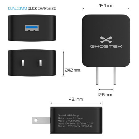 Ghostek USB Qualcomm Quickcharge 2.0 USA Wall Charger - Black