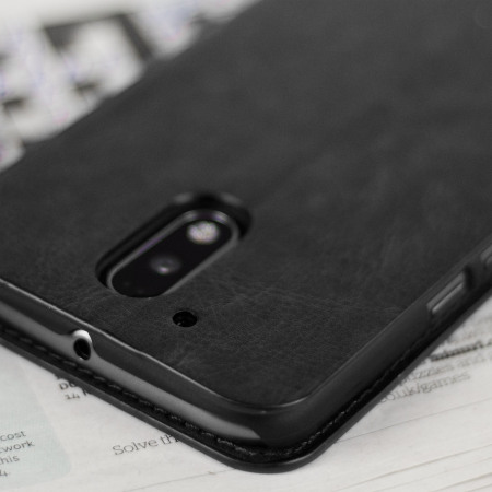 Olixar Leather-Style Moto G4 Plus Wallet Stand Case - Black