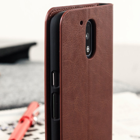 Olixar Leather-Style Moto G4 Plus Wallet Stand Case - Brown
