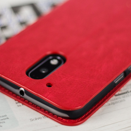 Olixar Leather-Style Moto G4 Plus Plånboksfodral - Röd