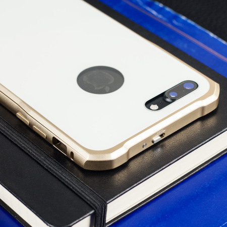 Luphie Gehärtetes Glas und Metal iPhone 7 Plus Bumper in Gold & Weiß
