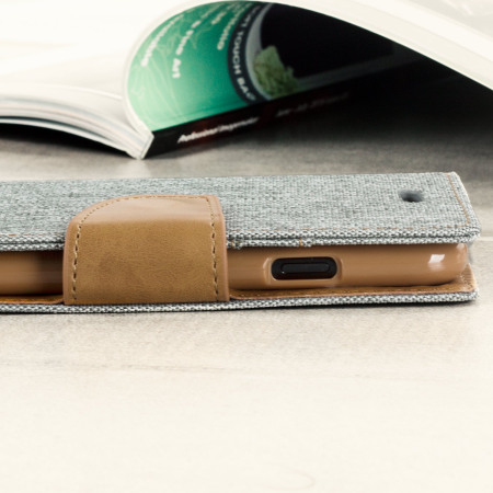 Mercury Canvas Diary iPhone 7 Wallet Case Hülle in Grau / Camel
