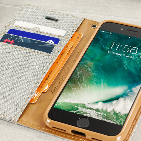 Mercury Canvas Diary iPhone 7 Wallet Case Hülle in Grau / Camel