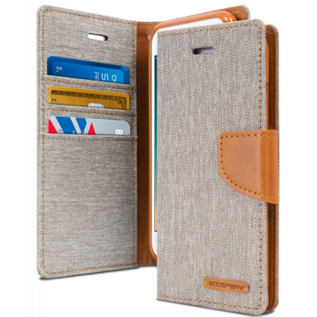 Mercury Canvas Diary iPhone 7 Plus Wallet Case Hülle in Grau / Camel