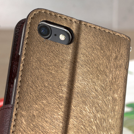 Housse iPhone 7 Hansmare Portefeuille en cuir – Brun dorée