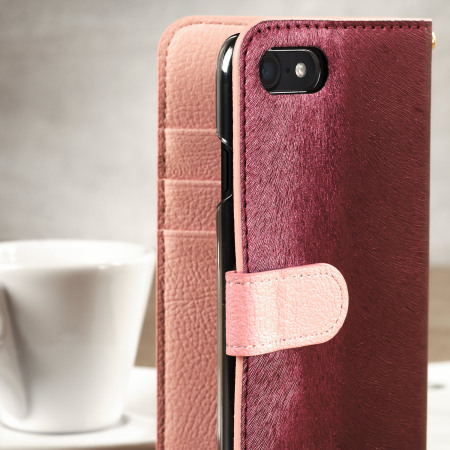 Housse iPhone 7 Hansmare Portefeuille en cuir – Vin rosé